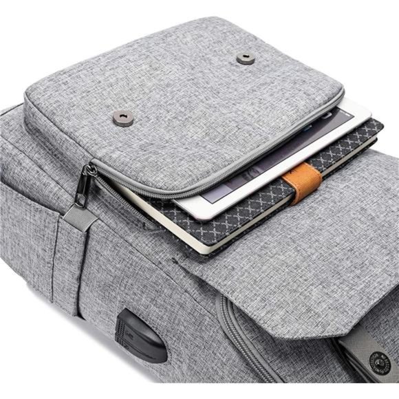 Unisex Vintage Backpack Travel Laptop Backpack with Usb Charging Port, Gray main image 5